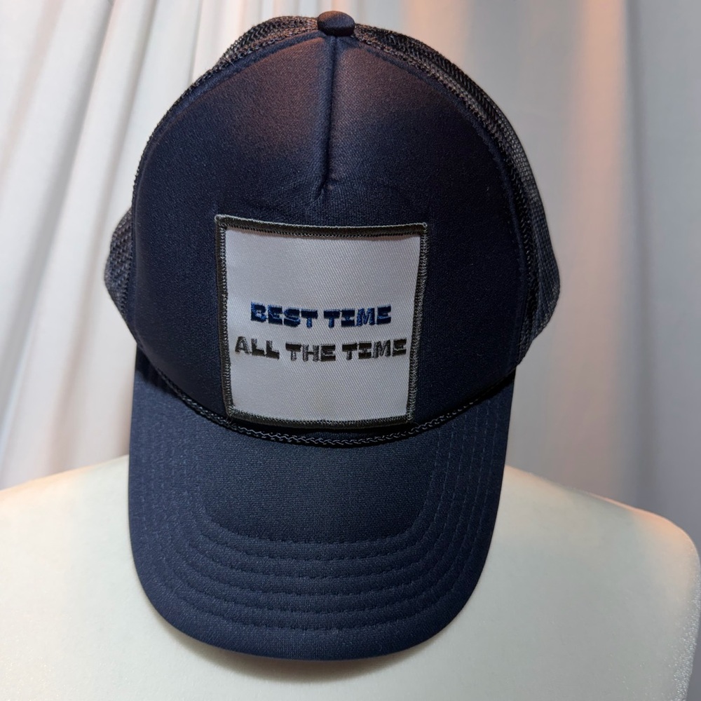 Navy Mesh Trucker Hat - "Best Time All The Time" Patch